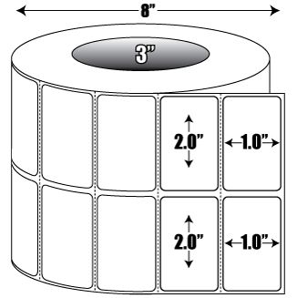 2 x 1 Inch 2-Up White Direct Thermal Labels - 3