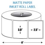 3" x 2.5" Matte Inkjet Roll Label - 3" ID Core, 6" OD
