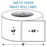 4" x 4" Matte Inkjet Roll Label - 3" ID Core, 6" OD