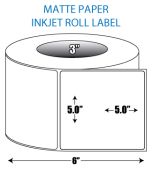 5" x 5" Matte Inkjet Roll Label - 3" ID Core, 6" OD