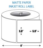 5" x 5" Matte Inkjet Roll Label - 3" ID Core, 6" OD