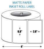 6" x 2” Matte Inkjet Roll Label - 3" ID Core, 6" OD
