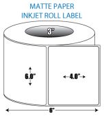 6" x 4" Matte Inkjet Roll Label - 3" ID Core, 6" OD