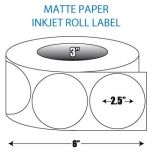 2.5" Circle Matte Inkjet Roll Label - 3" ID Core, 6" OD