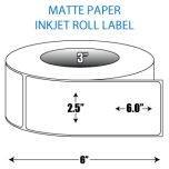 2.5" x 6" Matte Inkjet Roll Label - 3" ID Core, 6" OD