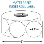 2.5" Circle Matte Inkjet Roll Label - 2" ID Core, 5" OD