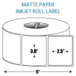 3" x 2.5" Matte Inkjet Roll Label - 2" ID Core, 5" OD