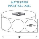 1.75" Circle Matte Inkjet Roll Label - 2" ID Core, 5" OD