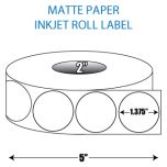 1.375" Circle Matte Inkjet Roll Label - 2" ID Core, 5" OD