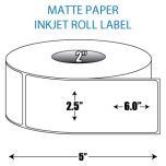2.5" x 6" Matte Inkjet Roll Label - 2" ID Core, 5" OD