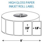 2" x 1" High Gloss Inkjet Roll Label - 2" ID Core, 5" OD