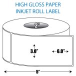 3" x 6" High Gloss Inkjet Roll Label - 2" ID Core, 5" OD