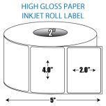 4" x 2" High Gloss Inkjet Roll Labels - 2" ID Core, 5" OD