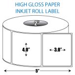 4" x 3" High Gloss Inkjet Roll Label - 2" ID Core, 5" OD