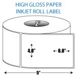 4" x 6" High Gloss Inkjet Roll Label - 2" ID Core, 5" OD