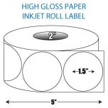 1.5" Circle High Gloss Inkjet Roll Label - 2" ID Core, 5" OD