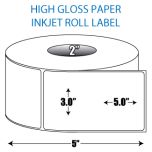 3" x 5" High Gloss Inkjet Roll Label - 2" ID Core, 5" OD