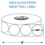 1.375" Circle High Gloss Inkjet Roll Label - 2" ID Core, 5" OD