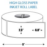 2.5" x 6" High Gloss Inkjet Roll Label - 2" ID Core, 5" OD