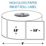 3" x 3" High Gloss Inkjet Roll Label - 2" ID Core, 5" OD