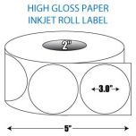 3" Circle High Gloss Inkjet Roll Label - 2" ID Core, 5" OD