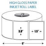 3" x 1.5" High Gloss Inkjet Roll Label - 2" ID Core, 5" OD