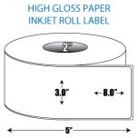 3" x 8" High Gloss Inkjet Roll Label - 2" ID Core, 6" OD