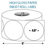 4" Circle High Gloss Inkjet Roll Label - 2" ID Core, 5" OD