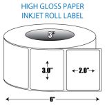 3" x 2" High Gloss Inkjet Roll Label - 3" ID Core, 6" OD