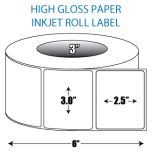 3" x 2.5" High Gloss Inkjet Roll Label - 3" ID Core, 6" OD