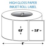 4" x 2" High Gloss Inkjet Roll Label - 3" ID Core, 6" OD