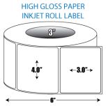 4" x 3" High Gloss Inkjet Roll Label - 3" ID Core, 6" OD