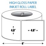 4" x 4" High Gloss Inkjet Roll Label - 3" ID Core, 6" OD