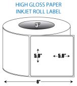 5" x 5" High Gloss Inkjet Roll Labels - 3" ID Core, 6" OD
