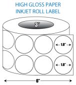 1" 2-up Circle High Gloss Inkjet Roll Label - 3" ID Core, 6" OD