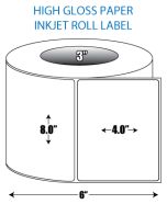 8" x 4" High Gloss Inkjet Roll Label - 3" ID Core, 6" OD