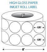 1.25" Circle 2-up High Gloss Inkjet Roll Label - 3" ID Core, 6" OD