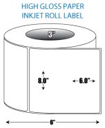 8" x 6" High Gloss Inkjet Roll Label - 3" ID Core, 6" OD