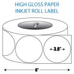 3" Circle High Gloss Inkjet Roll Label - 3" ID Core, 6" OD