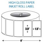 3" x 1.5" High Gloss Inkjet Roll Label - 3" ID Core, 6" OD