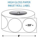 2.5" Circle High Gloss Inkjet Roll Label - 3" ID Core, 6" OD