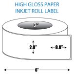 2" x 8" High Gloss Inkjet Roll Label - 3" ID Core, 6" OD