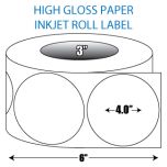4" Circle High Gloss Inkjet Roll Label - 3" ID Core, 6" OD