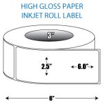 2.5" x 6" High Gloss Inkjet Roll Label - 3" ID Core, 6" OD