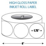 1.75" Circle High Gloss Inkjet Roll Label - 3" ID Core, 6" OD