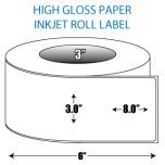 3" x 8" High Gloss Inkjet Roll Label - 3" ID Core, 6" OD