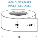 2.5" x 7” High Gloss Inkjet Roll Label - 3" ID Core, 6" OD