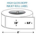2" x 6" BOPP High Gloss Inkjet Roll Label - 3" ID Core, 6" OD