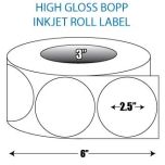 2.5" Circle BOPP High Gloss Inkjet Roll Label - 3" ID Core, 6" OD