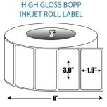 3" x 1" BOPP High Gloss Inkjet Roll Label - 3" ID Core, 6" OD